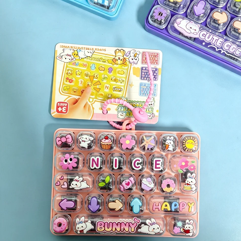 New Candy Color Fidget Keycap Clicker Keychain Cute 26 Keys Stress Relief Keyboard Toy Bag Pendant Cartoon Fidget Key Ring