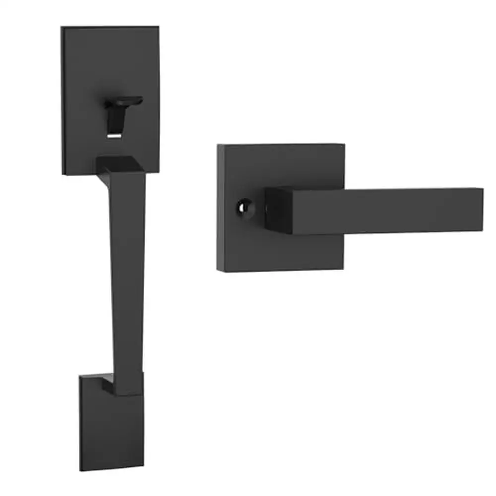 Matte Black Exterior Entry Door Handle Set Lever Design Rustproof Solid Zinc Alloy ANSI Grade 3 Certified Adjustable Latches