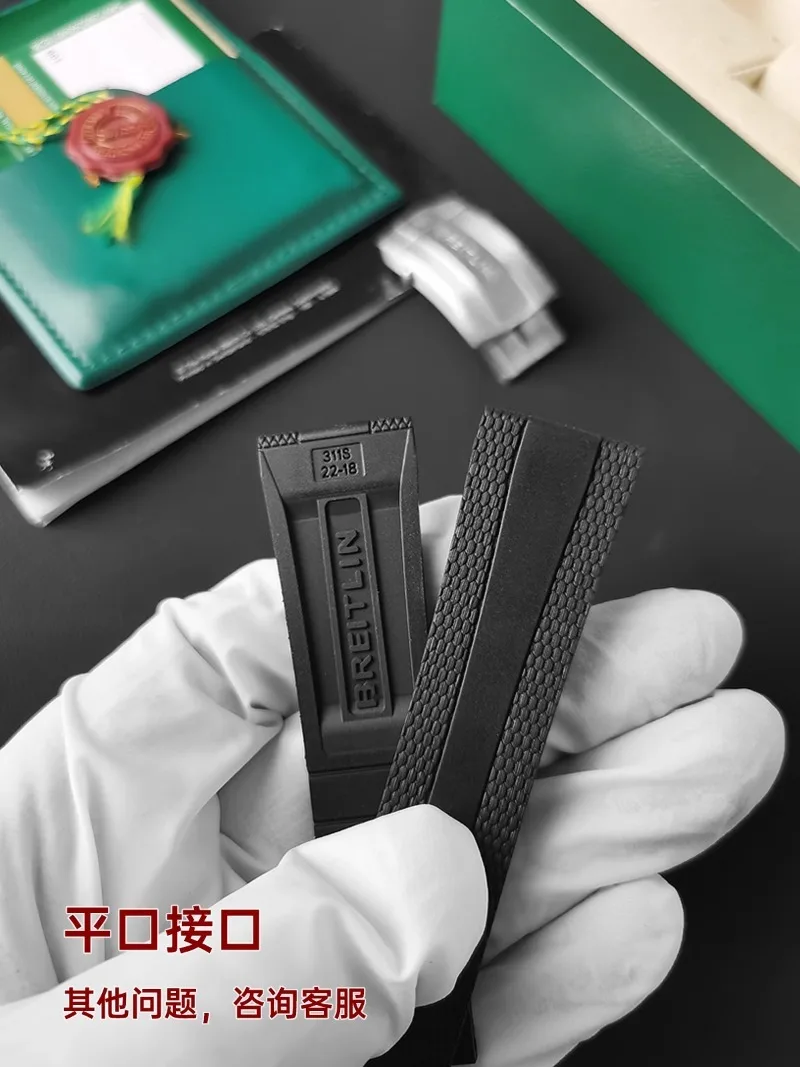 FUYIJIA الرجال مخصص B-reitling أ 17376211   أربطة الساعات الأصلية 22 مم × 18 مم حزام مطاطي 316L من الفولاذ المقاوم للصدأ بإبزيم قابل للطي