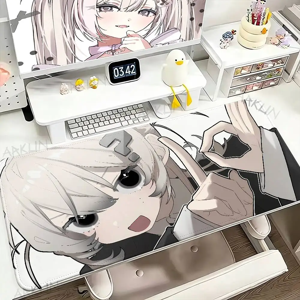 Cute White Hair Anime Girl Mouse Pad Question Mark Hair Clip Cartoon Desk Mat Non‑Slip Rubber Base Gaming Laptop Office Desktop