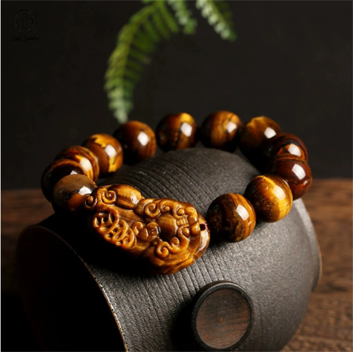 Natural Tiger Eye Stone Beaded Bracelet Pixiu Pi Xiu Mythical Beast Wealth Attract Energy Healing Crystal Round Stretch Cord