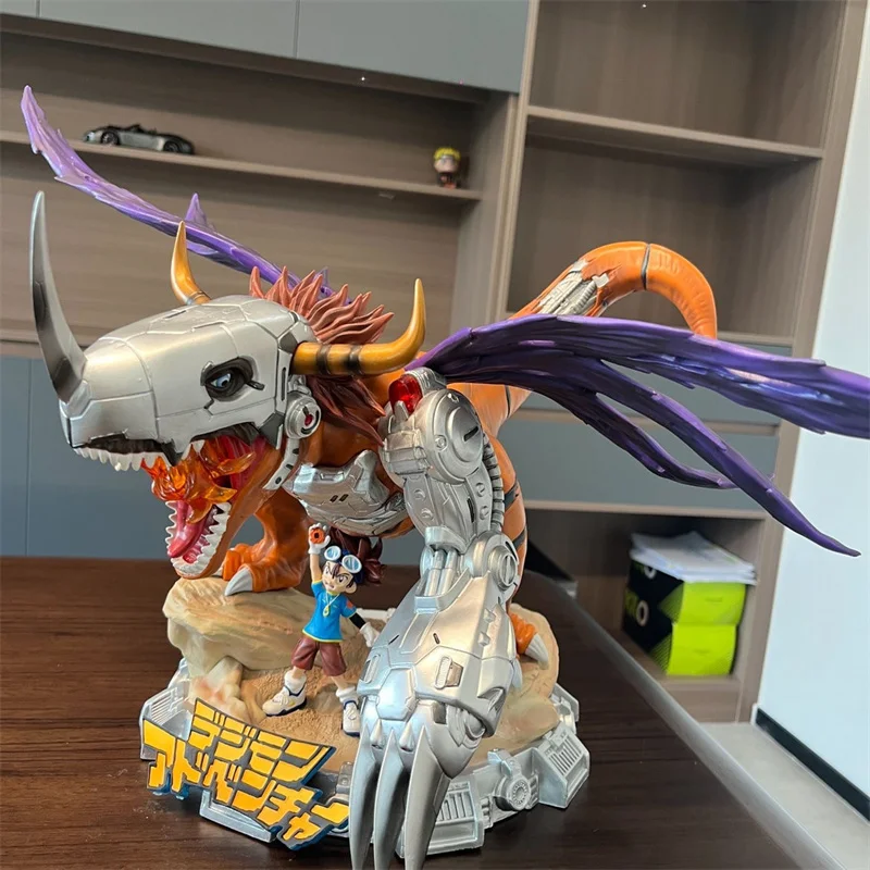 Pre Sale 38cm Anime Digimon Adventure Figurines Combat Scenes Metal Greymon Taichi Yagami Handmade Ornaments Decorations Toy Gif