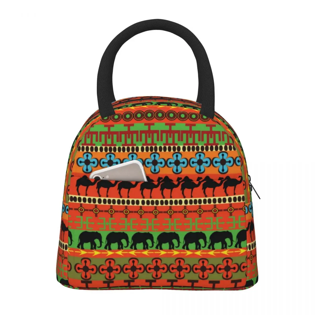 

Retro African Pop Lunch Bag Vintage Print Lunch Box Leisure Outdoor Picnic Cooler Bag Portable Insulated Oxford Tote Food Bags