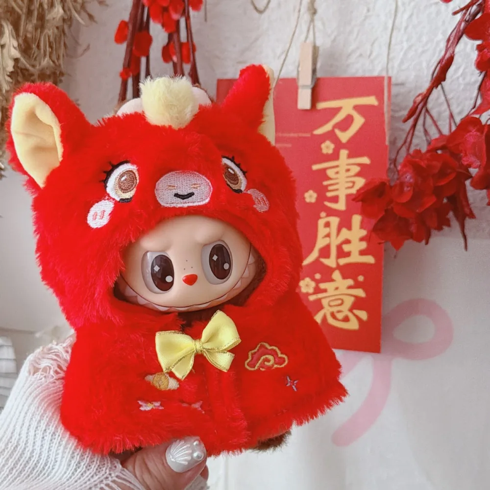 

For 15/17CM Labubu Doll Clothes Red New Year Greeting Dress Up Dolls Accessories Sitting Party Game Christmas Gift Toys
