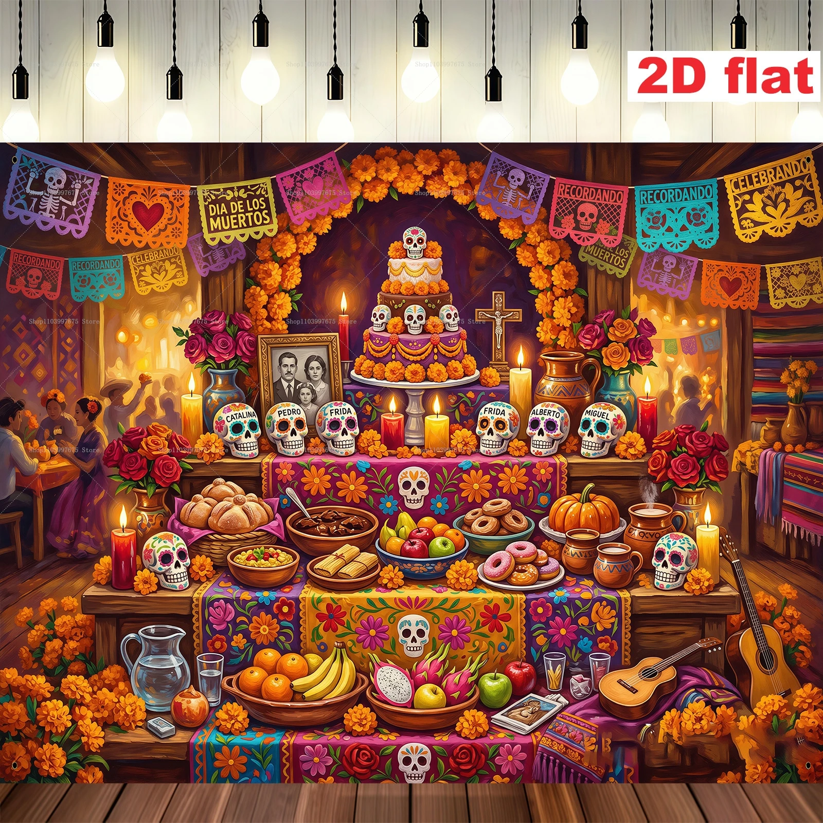Zuckerschädel-Hintergründe, mexikanische Partydekorationen zum Tag der Toten, Fotografie-Hintergrund, Weihnachtsbanner, Requisiten für Fotoboxen, Partyzubehör – Detail 5