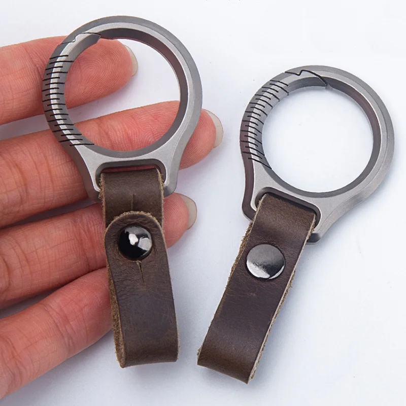 Titanium Alloy Genuine Leather Keychains Men Women Car Key Holder Key Cover Auto Keyring Accessories Gifts