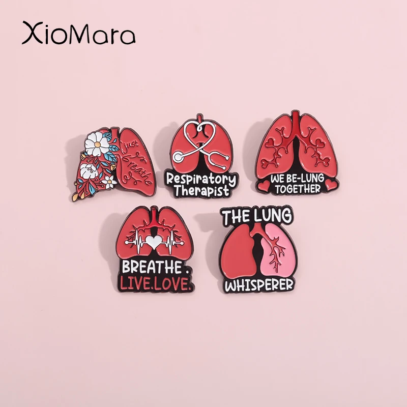 We Be-Lung Together Enamel Pins Custom Organs Heart Lungs Breathe Live Love Brooches Lapel Badges Jewelry Gift For Friends
