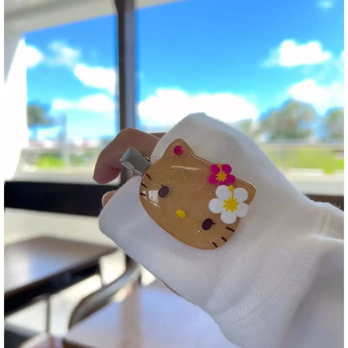 Fashion Sanrio Summer Hawaiian Black Leather Kitty Hair Clip Cute Girly Hello Kitty Side Hair Card Clip Jewelry view 2