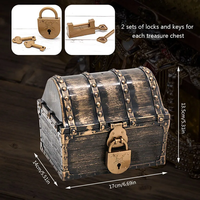 Pirate Treasure Chest Storage Box Jewelry Storage Box Pill Organizer Retro Treasure Trinket Keepsake Case Gift with Key Locks