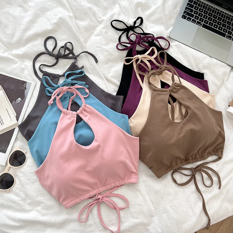 

Fashion Backless Sexy Camisole Women Halter Hollow Out Design Elegant High Street Ladies Streetwear Summer Tank Top