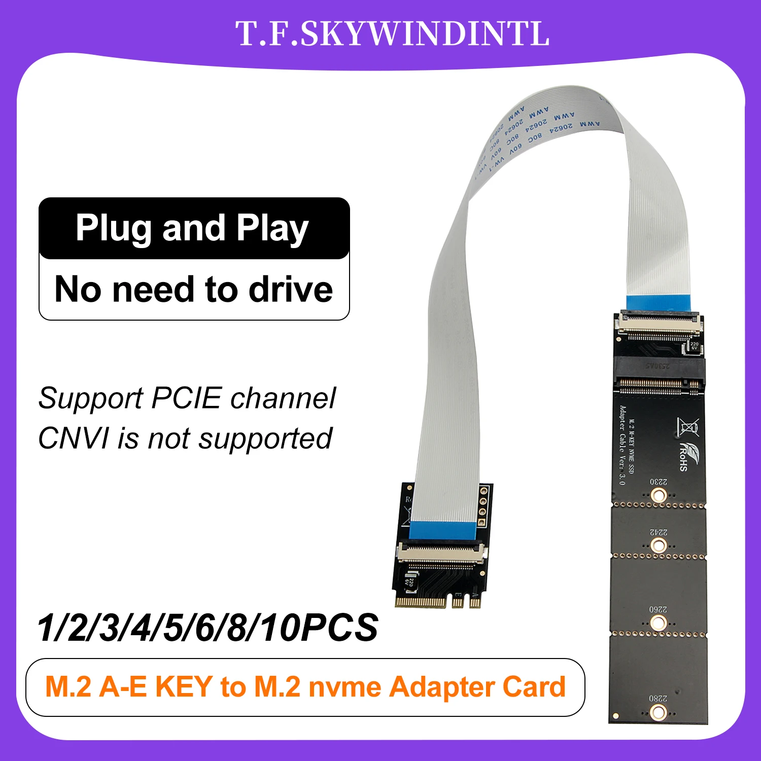 M.2 A-E KEY to M.2 NVME M KEY Adapter Card Plug and Play M.2 NGFF to KEY-M Expansion Adapter Board