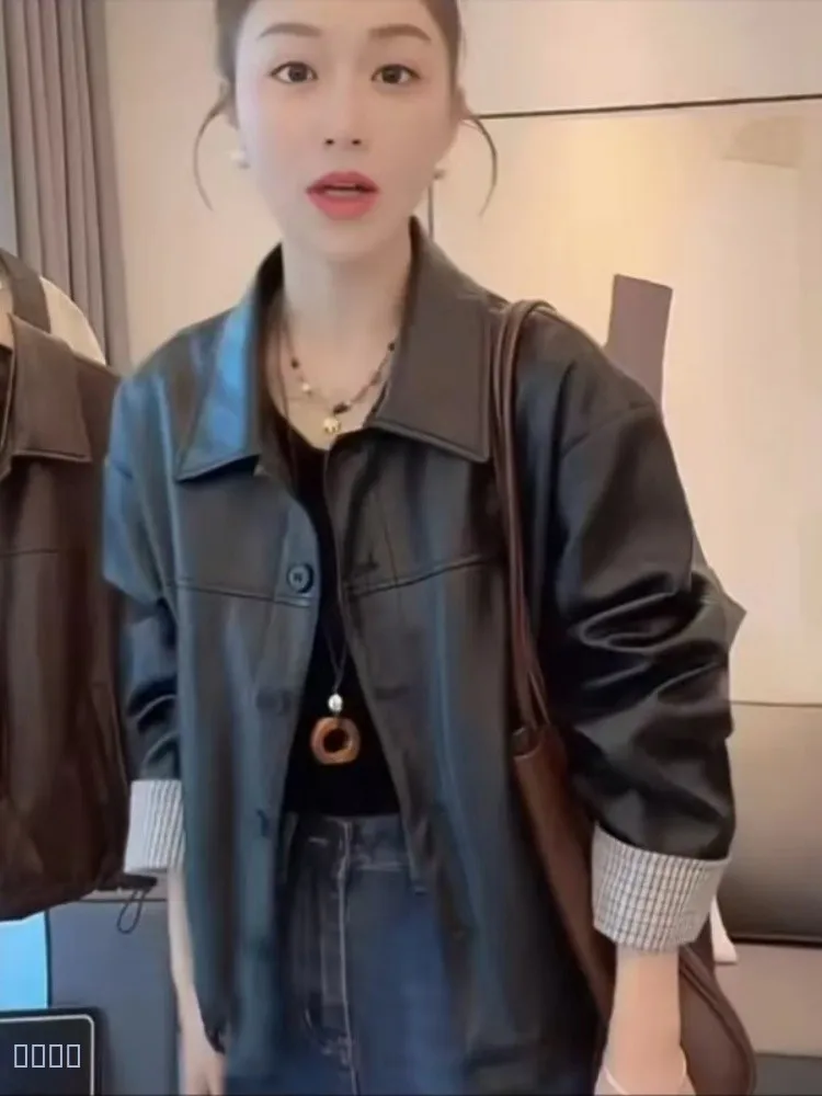 

Модная винтажная женская куртка свободного кроя с отложным воротником, повседневная, весна-осень, из полиэстера