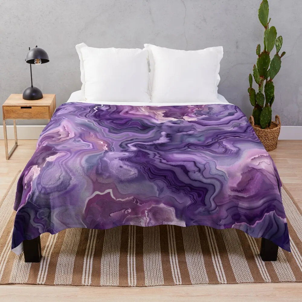 Purple and Magenta Amethyst Gemstone, Abstract Marble Tie Dye Throw Blanket Summer Thins Blankets