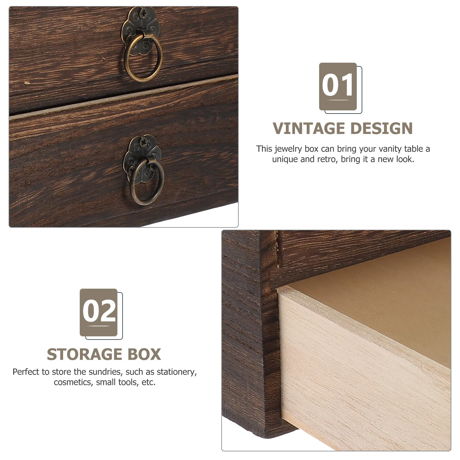 

2-Layer Wooden Storage Box Drawer Type Organizer For Sundries Stationery Cosmetics Tools Multi-Compartment Container Stackable