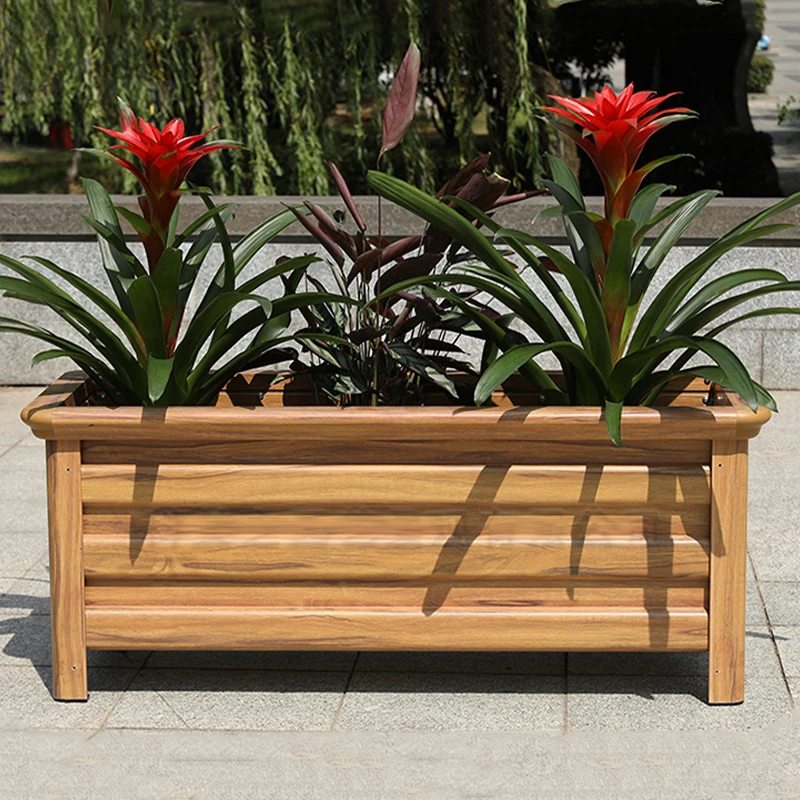 

Aluminum Alloy Flower Box Outdoor Flower Pot Anti-Corrosion Dalbergia Wood Color Flower Box Garden Courtyard Planting Planters
