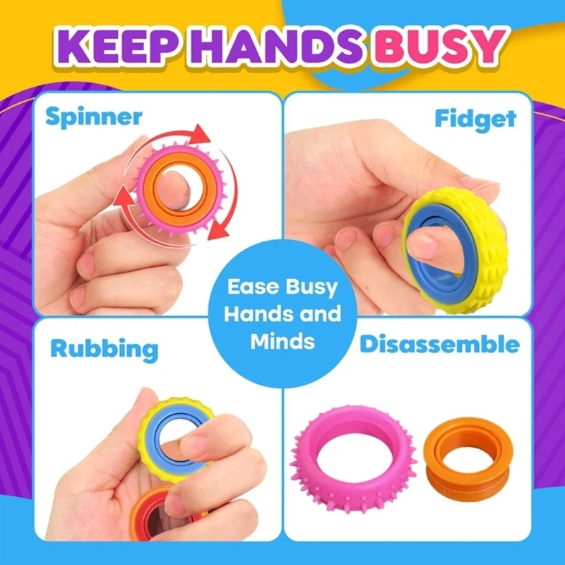 J2HD 12x Sensory Rotating Ring Finger Spinner Toy Kids Hand Relax Stress Relief Toy