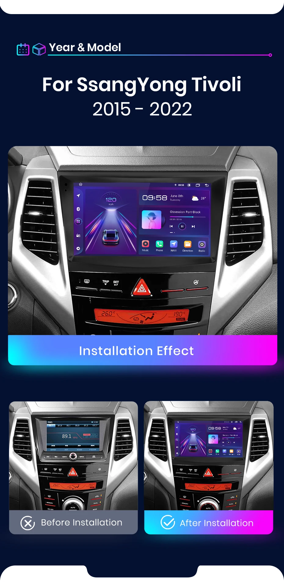 Junsun AI 4G LTE Drahtlose CarPlay Android Auto Auto Radio Für Ssang Yong Tivoli 2015 2016 2017 2018-2022 GPS Navi BT DSP RDS FM – Detail 3