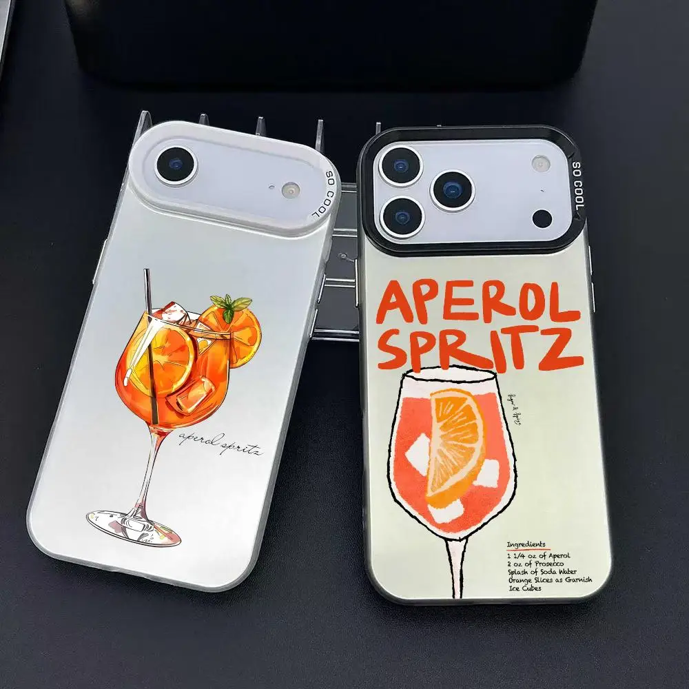 Aperol Spritz funda de teléfono con patrón de moda para IPhone 17 16 15 14 13 12 11 Pro Max Air mate láser Aurora funda de teléfono a prueba de golpes