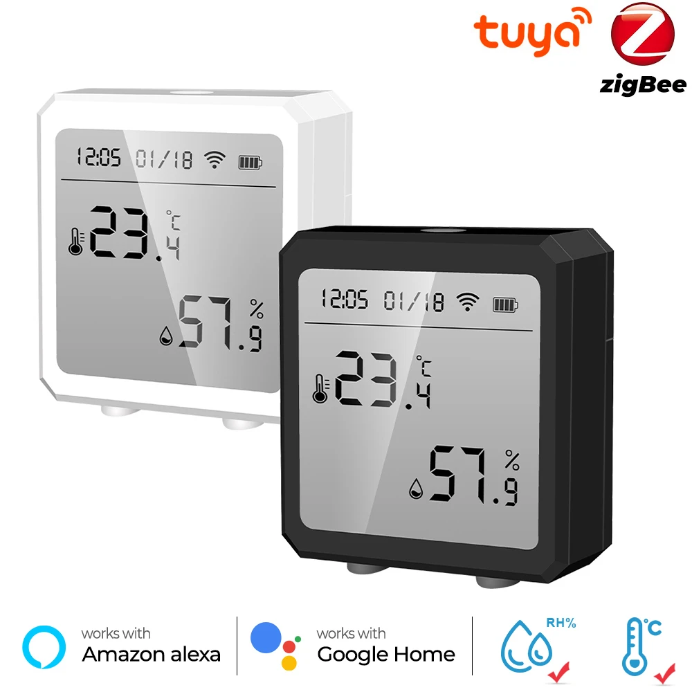 Tuya Zigbee Temperature Humidity Sensor Indoor Hygrometer Thermometer Detector Smart Life Remote Control Support Alexa Google