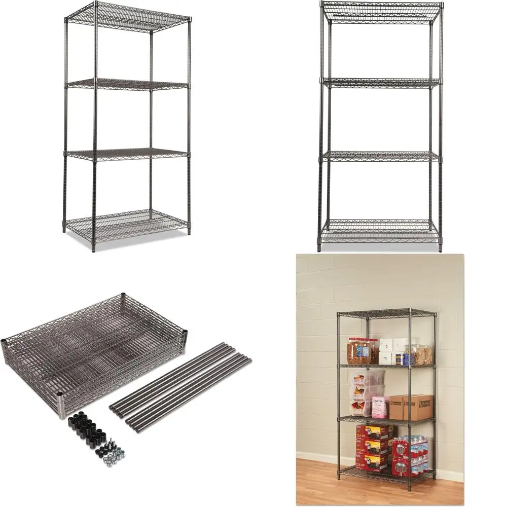 Alera Wire Shelving Starter Kit, Quatro Prateleiras, 36w x 24d x 72h, Preto Antracite