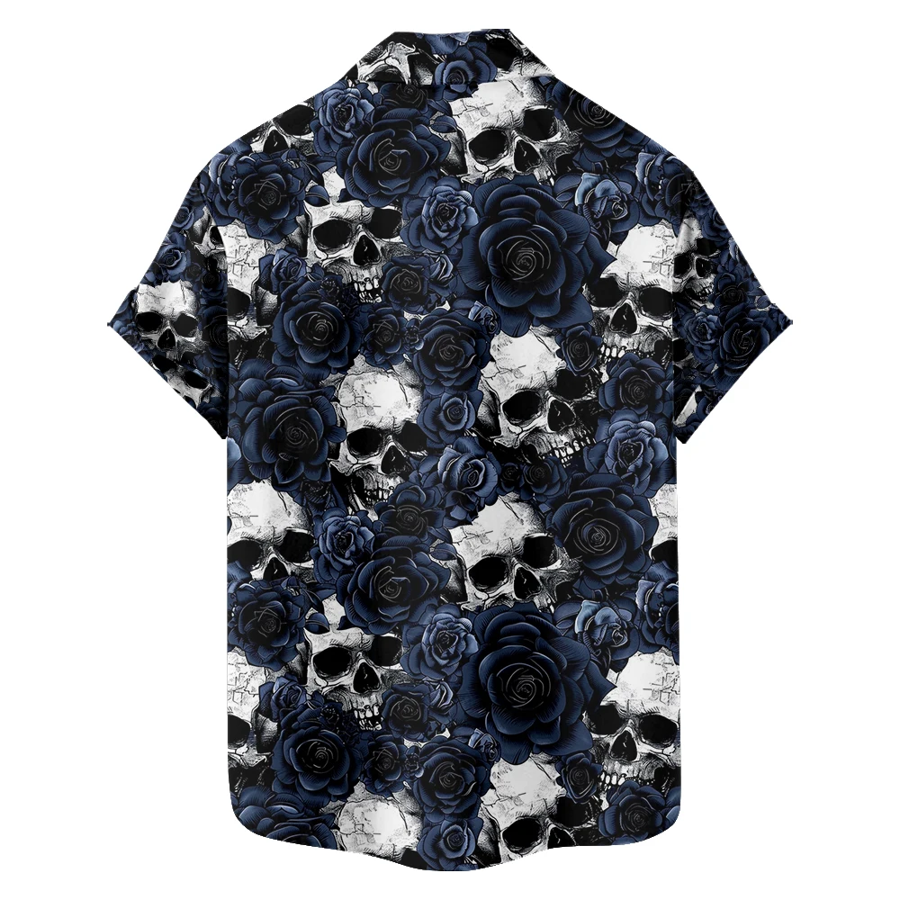 Men's Short Sleeve Button-Up Shirt Skull Print Casual Summer , Daily Vacation Beachwear For Men