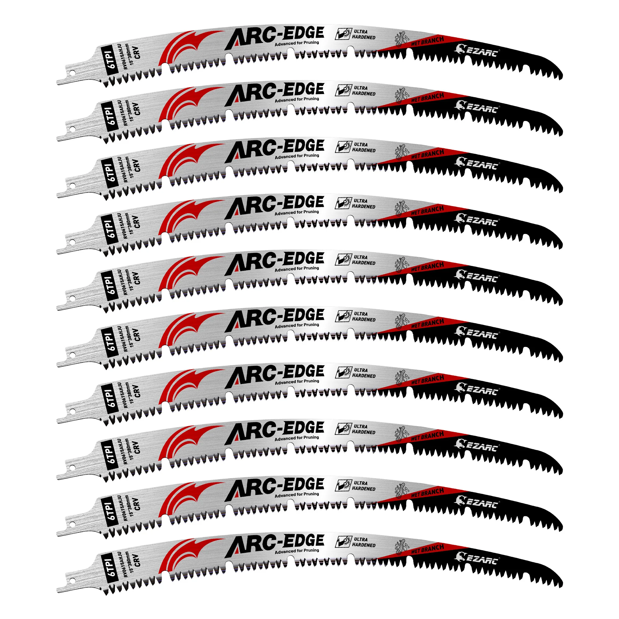 EZARC 10Pcs 15-Inch Wood Pruning Reciprocating Saw Blades Extra-Long Arc Edge 6TPI U-Groove Chip Removal for Tree, Green Wood