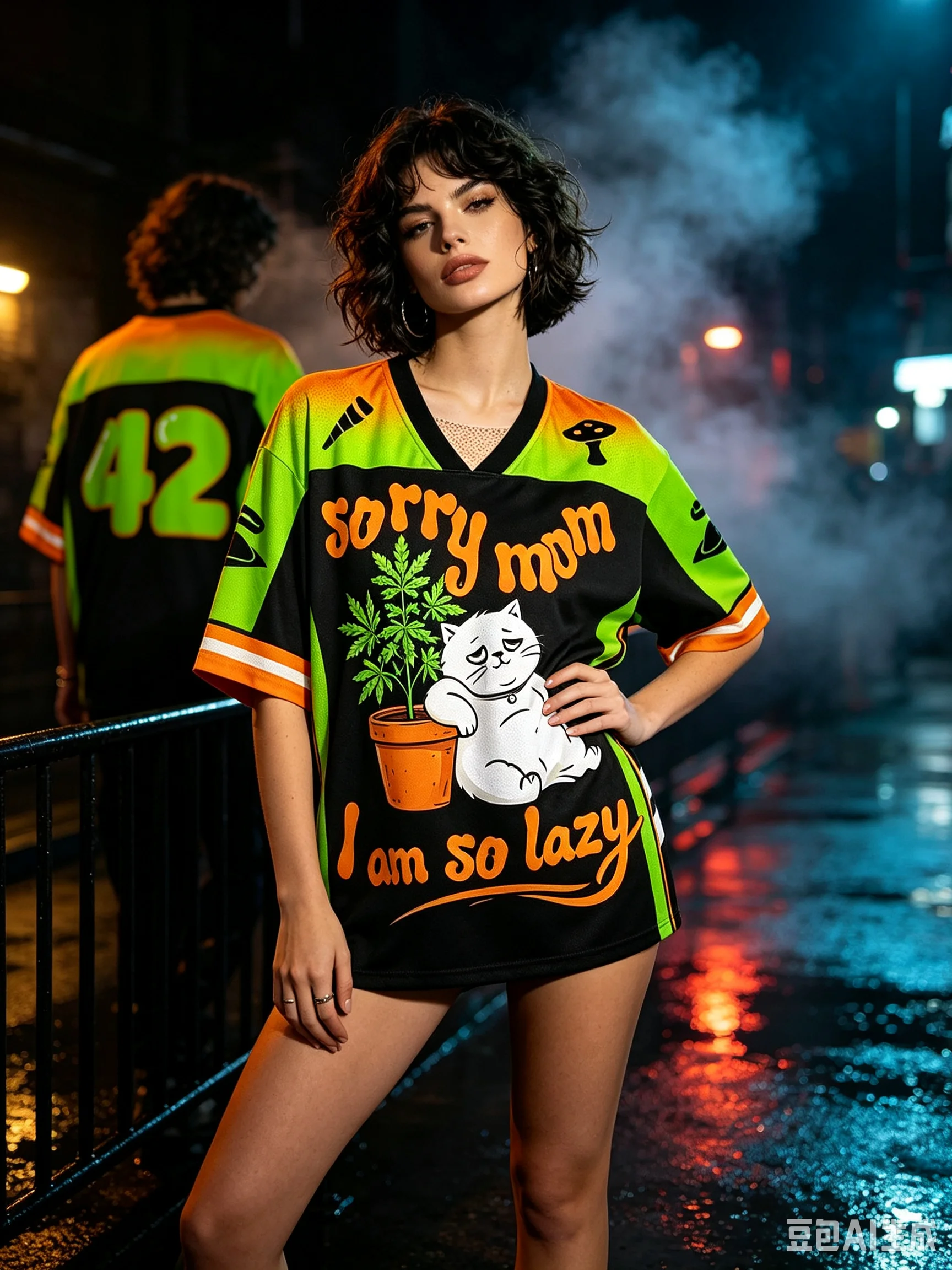 Y2K Lazy Cat Mimosa Potted Plant Jersey 3D Printed Animal Collection Children Adult Couple Street Loose Large Short Sleeve Top