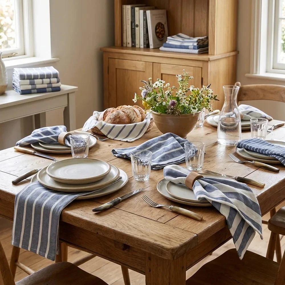 5pcs Farmhouse Blue Checkered Kitchen Towels Plaid Cotton Tea Towels Set Absorbent Dish Cloths with Gift Wrap for Housewarming