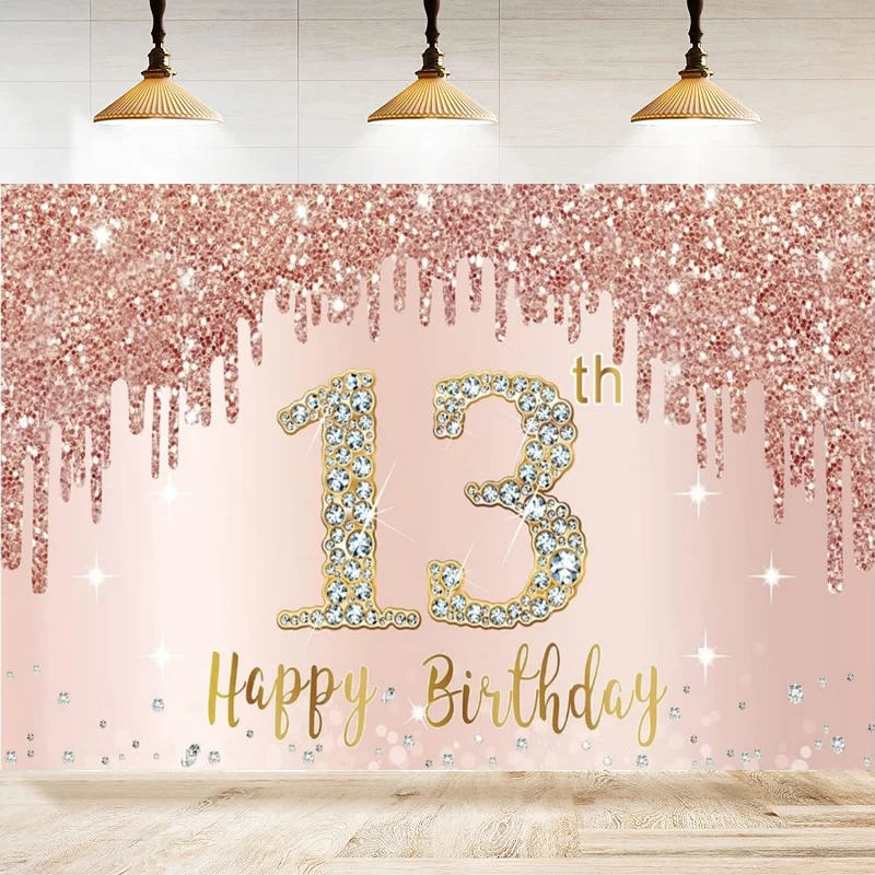 

Photography Backdrop For Girls Happy 13th Years Old Birthday Balloons Background Home Party Backdrop Wall Banner Decor Poster