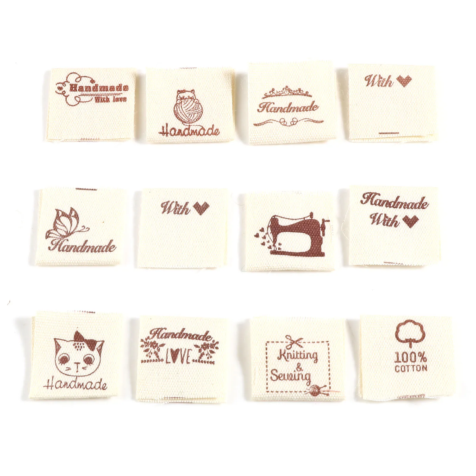 100PCs Rectangle Cotton Cloth Label Handmade Cartoon Sewing Tools Pattern Label For Knitted Hats Printed Cotton Woven Sew Tags