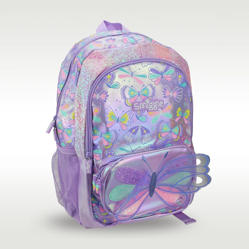 Australia original Smiggle children's hot-selling schoolbag female cute high-quality backpack purple butterfly big schoolbag