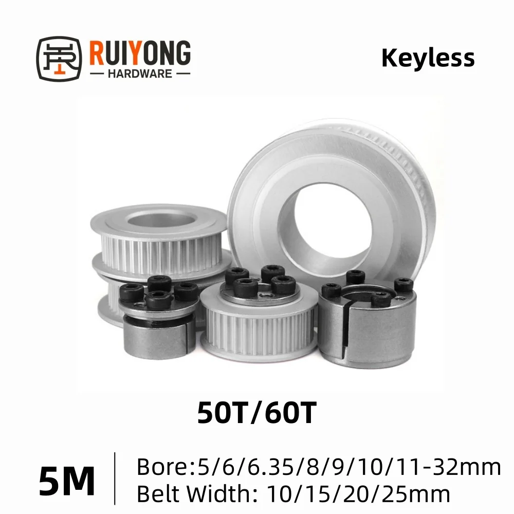 HTD5M 50Teeth 60Teeth  Belt Width 10/15/20/25mm Keyless Bushing Timing Pulley HTD 5M Expansion Sleeve Synchronous Wheel