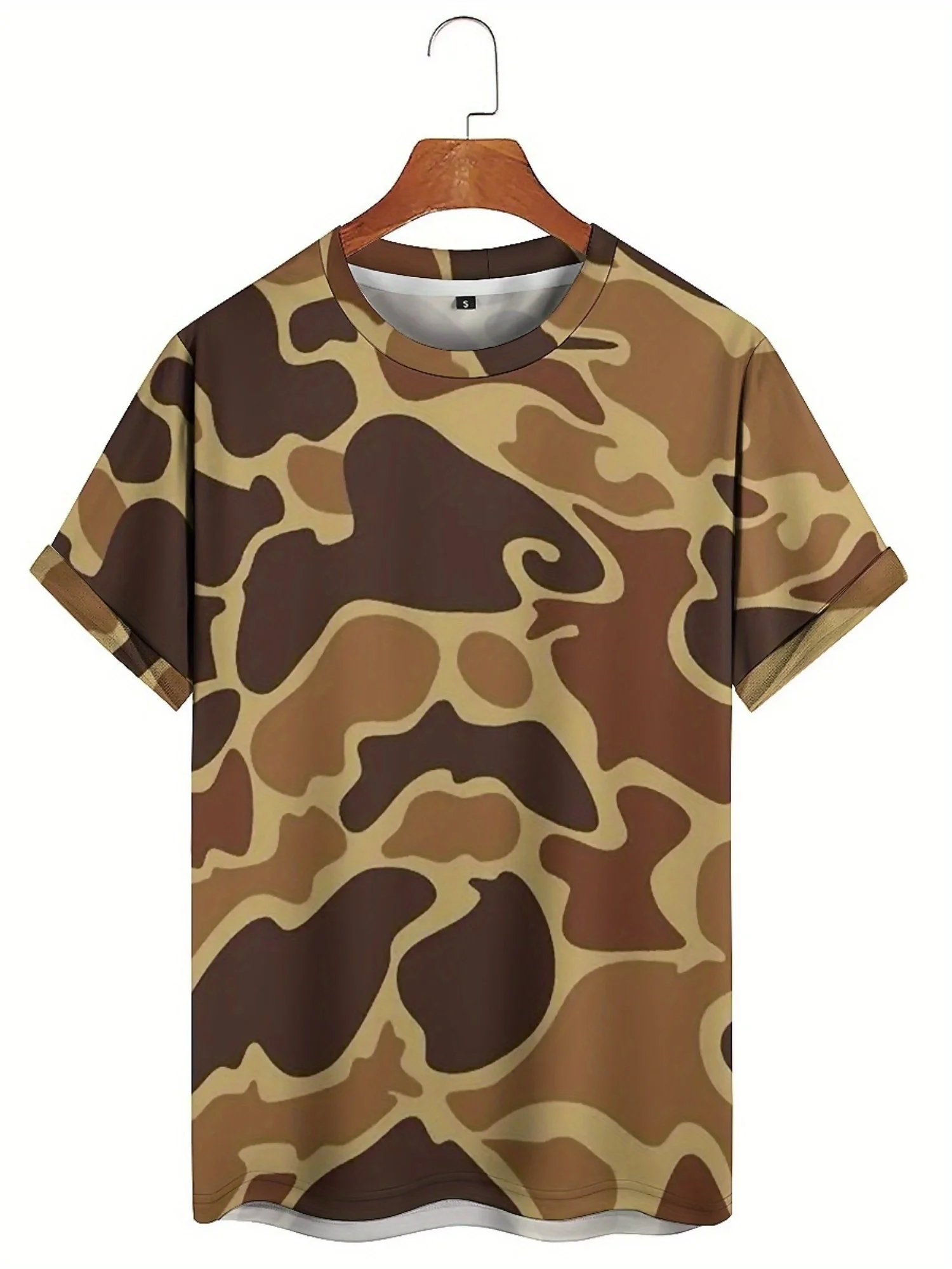 Men'S Hip-Hop Style Camo T-Shirt - 3D Digital Print, Short Sleeve, Comfortable Polyester, Durable & Fun Pattern, Plus Size