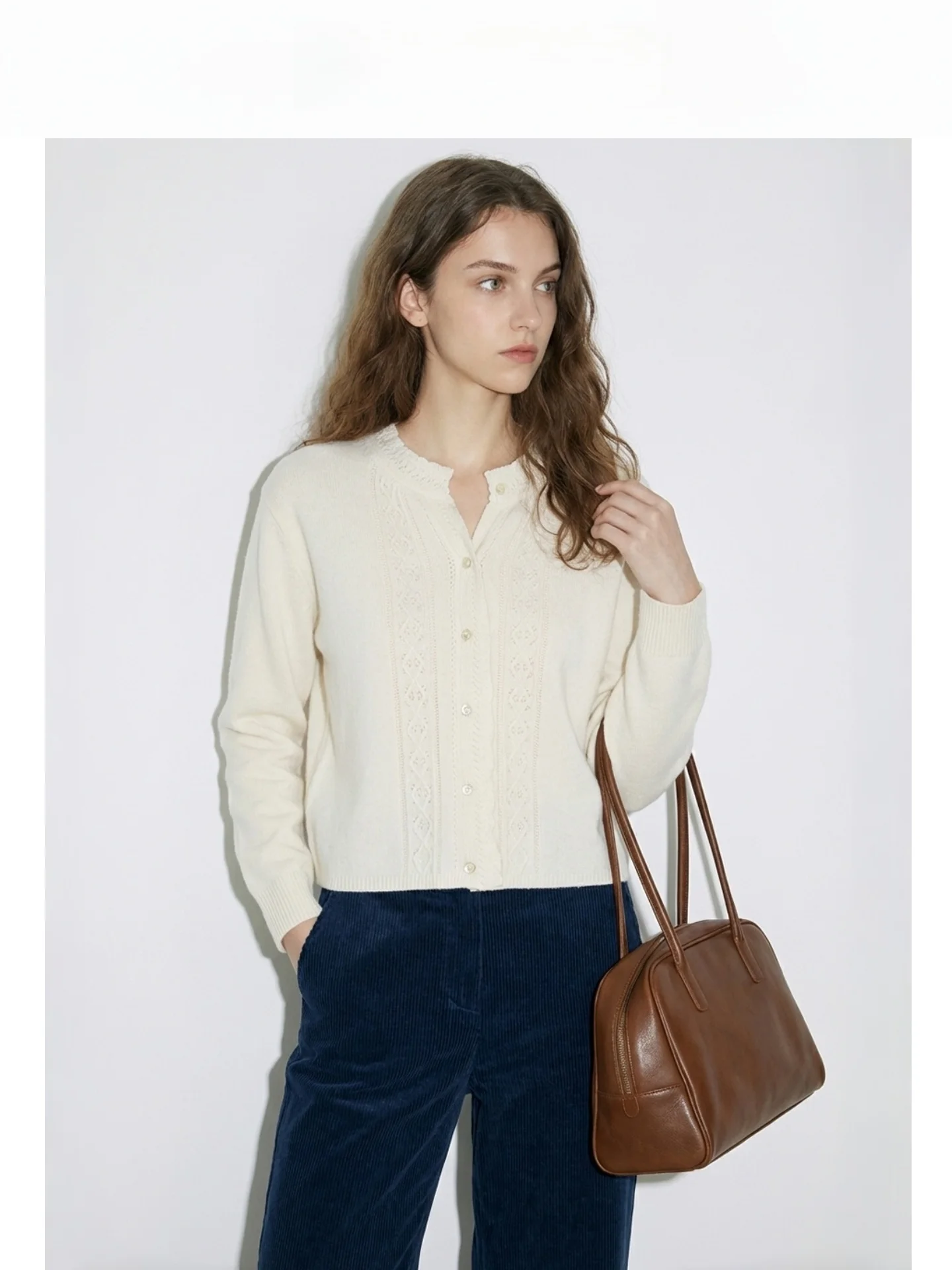 

Retro Hollow out Wool Knitted Cardigan Women's Ruffle Collar ort Svel Sweater Jaet High nce Sensation Top ...