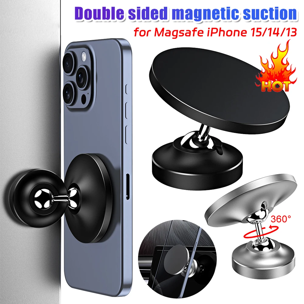 Double-Sided Magnetic Phone Holder 360°Adjustable Gym Car Kitchen Dual Magnet Mount Stand for Magsafe iPhone 15/14/13/12