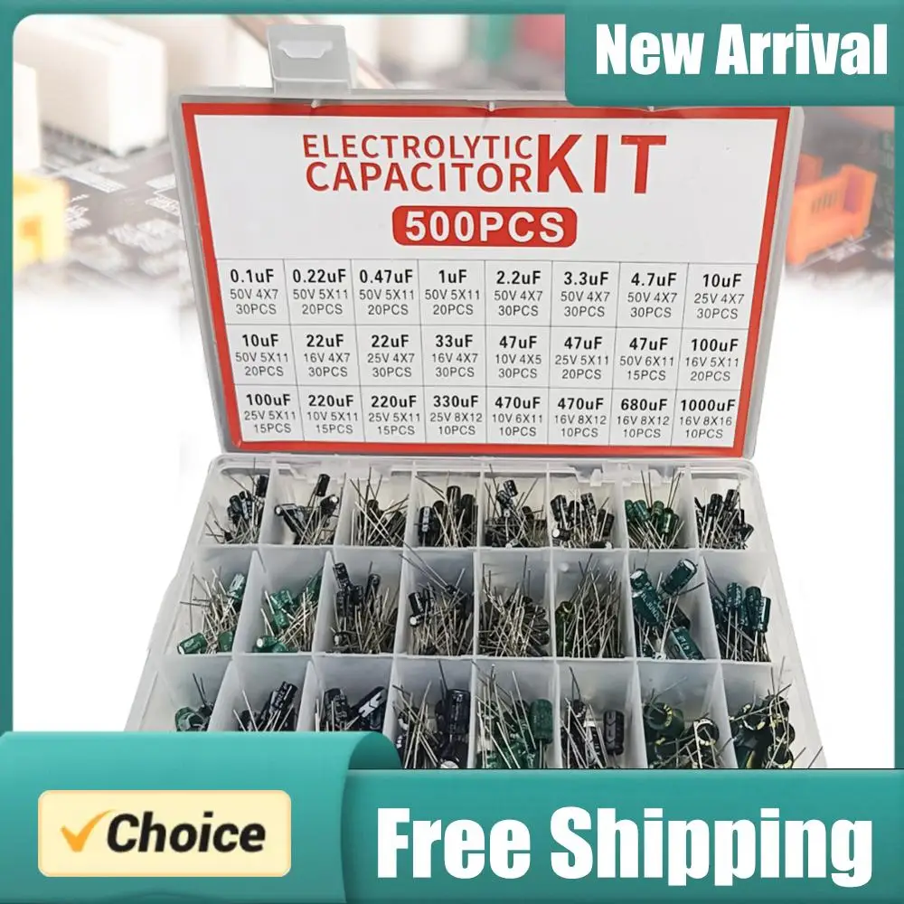 

500Pcs 24 Values 16V-50V 0.1uF-1000uF Aluminum Electrolytic Capacitor Assortment Box Kit Electrolytic Capacitor Assortment Kit