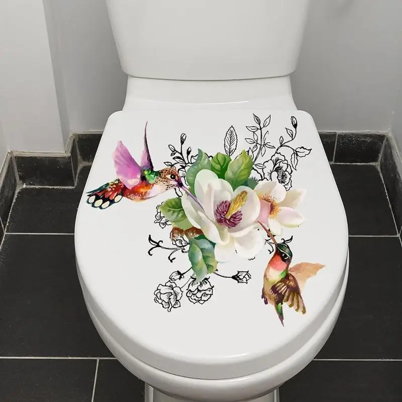 Removable Waterproof Toilet Lid Sticker Vivid Hummingbird Magnolia Design For Bathroom Home DIY Decor