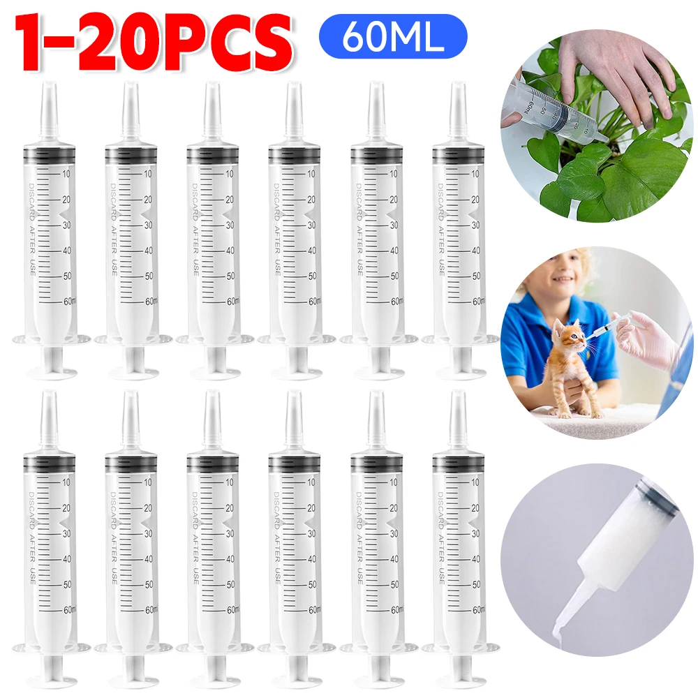 1-20pcs Syringe Feeding Glue Filling 60ml Large Capacity Reusable Syringe Nutrient Sterile Liquid Injector Pet Dog Accessories