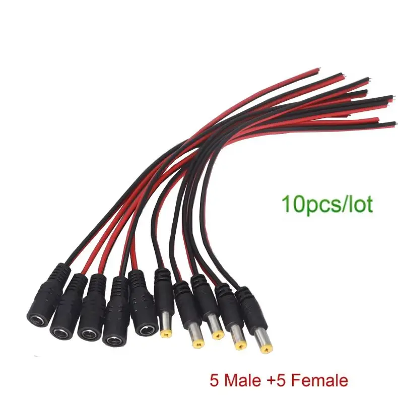 【5Set】5.5X2.1MM DC Power Male Female Cable 12V Plug DC Adapter Cable Plug Connector For CCTV Camera DC Plug 5.5*2.1mm