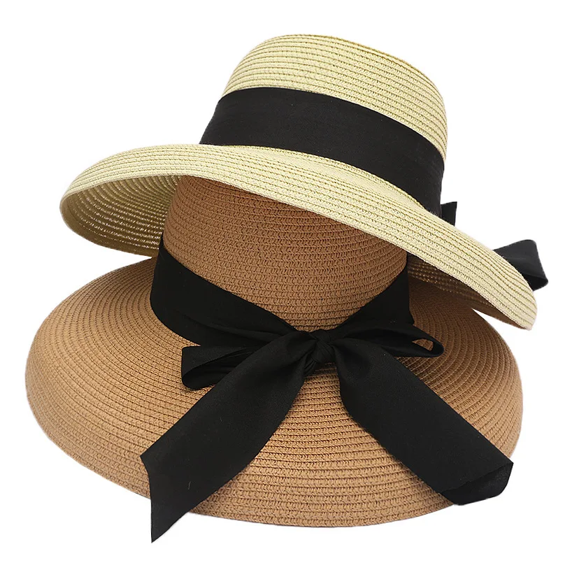 

French Hepburn Straw Hat Bow Female Summer Seaside Big Brim Sun Protection Shade Travel Vacation Leisure Wild Beach