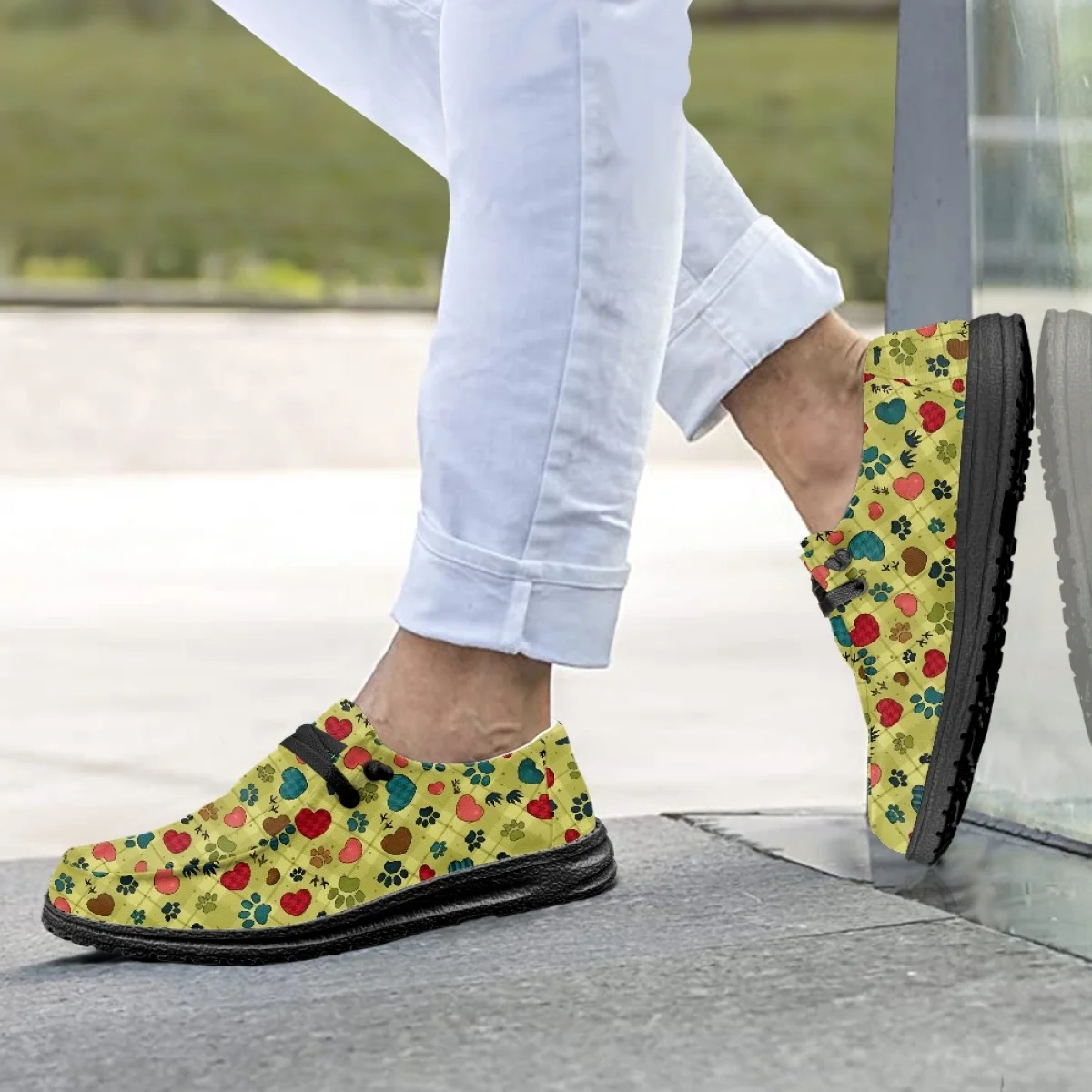 

INSTANTARTS Dog Paw Cartoon Print Casual Lightweight Soft Slip-on Flat For Male Breathable Dress Wedding Footwear Summer Shoes