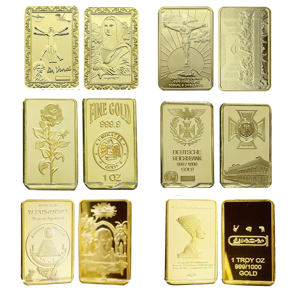 15 Different Countries Mint Bullion Bar Replica Golden Coins Collection Copy Gift