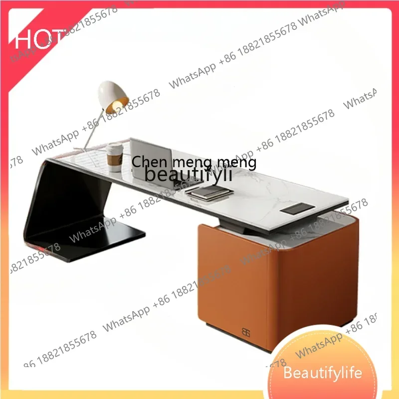 

Italian Minimalist Stone Plate Desk Study Computer Table and Chair Set Light Luxury Desk Office Consulting Table and Chair