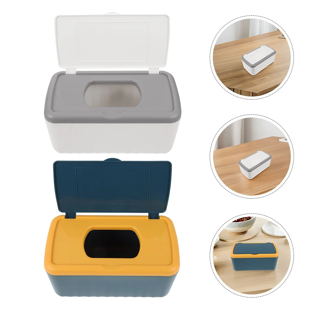 

2pcs Tissue Box Holder: Dustproof Plastic Napkin Organizer With Lid Large Opening For Kitchen Bathroom Office Nonslip Base