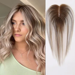 Toppers per capelli umani Remy al 100% misti biondo platino grigio Clip nei capelli Base in pizzo Topper per capelli Estensioni dei capelli per donne 12 pollici