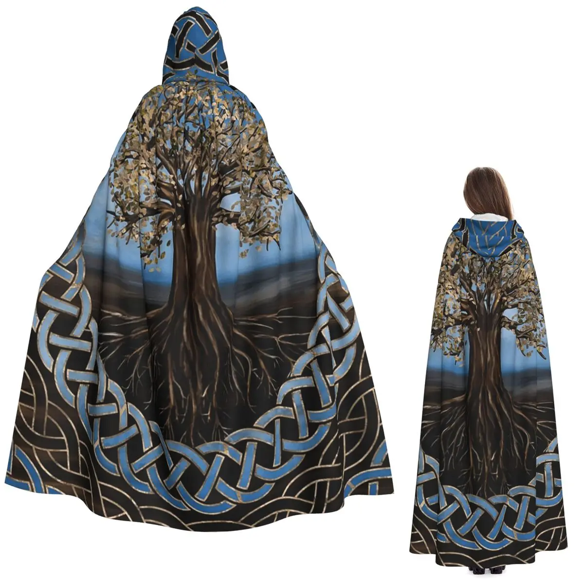 

Celtic Tree Of Life Yggdrasil Drawing Long Hooded Cloak Witch Medieval Costume Cosplay Cape HalloweenParty Adult Unisex