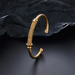 Double ball mesh stainless steel bracelet, twisted steel wire design, classic punk style jewelry