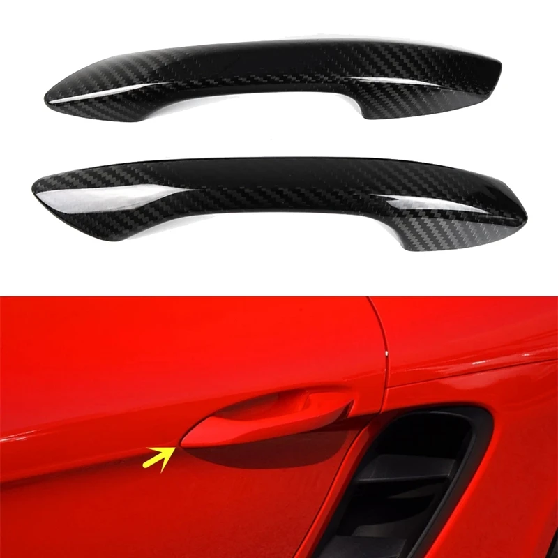 

2Pcs Real Carbon Fiber Car Outer Door Handle Cover Trim For-Porsche 718 Boxster Cayman 2016 2017 2018 2019