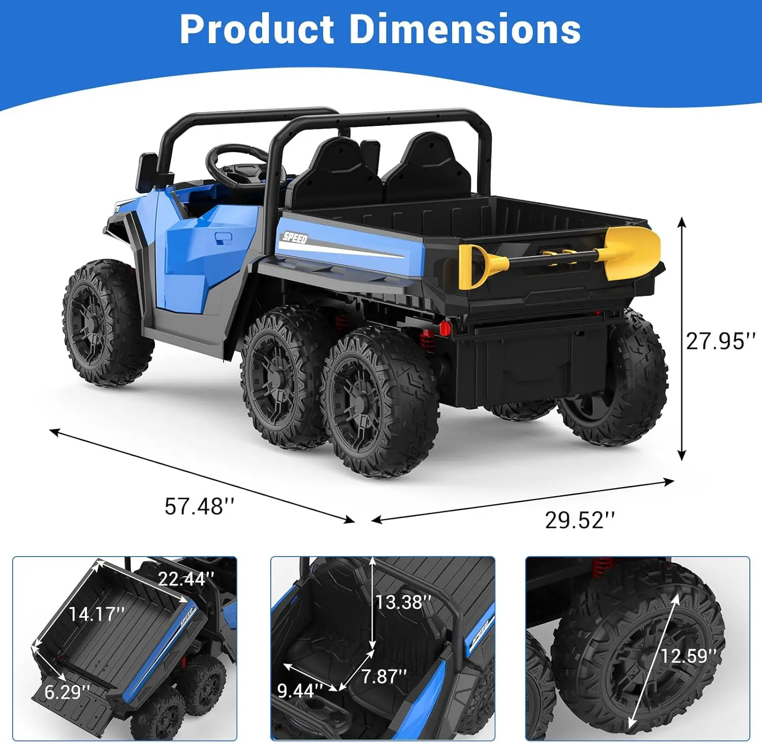 24V 4WD 6-Wheel Electric Ride On Dump Truck with Remote Control LED Lights 2 Seater Kids Dump Truck Toy for Big Kids Ages 3+
