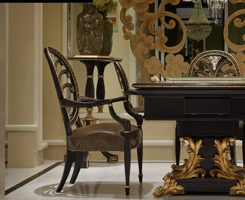 European mahjong table neoclassical card table American dining table veneer parquet engraving furniture